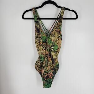 Insight Green Multi Print Strappy Open Back Once Piece Swimsuit 4